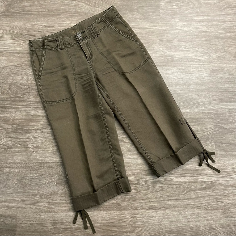 Caslon Khaki Green Tie-Cuff Cropped Cotton/Linen Blend Pants Size 4